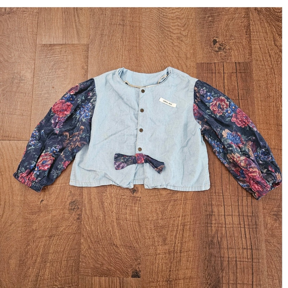 Vintage Baby Guess Georges Marciano Floral Puff Sleeve Shirt 4Y Made in USA